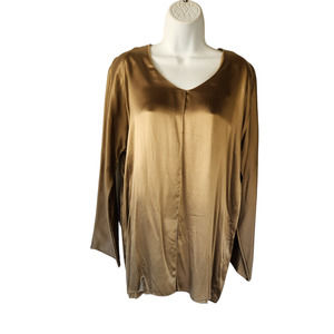 Shamask Golden Brown Satin Silk Top Blouse 1